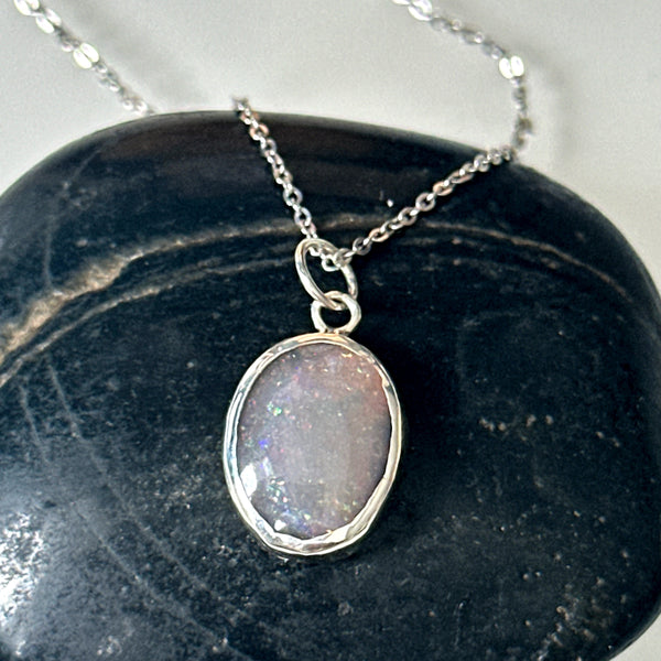 Solid Mintabie Jelly Opal Sterling Silver Pendant Necklace