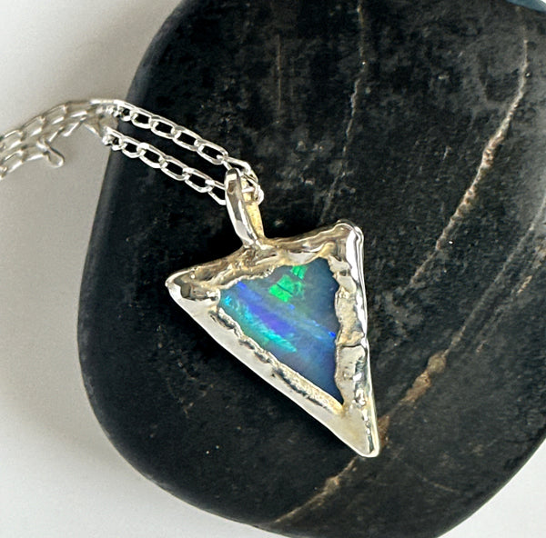 Solid Opal Silver Formed Textured Pendant Necklace