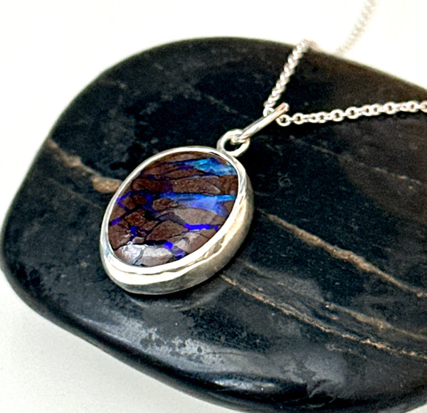 Boulder Opal Sterling Silver Pendant Necklace