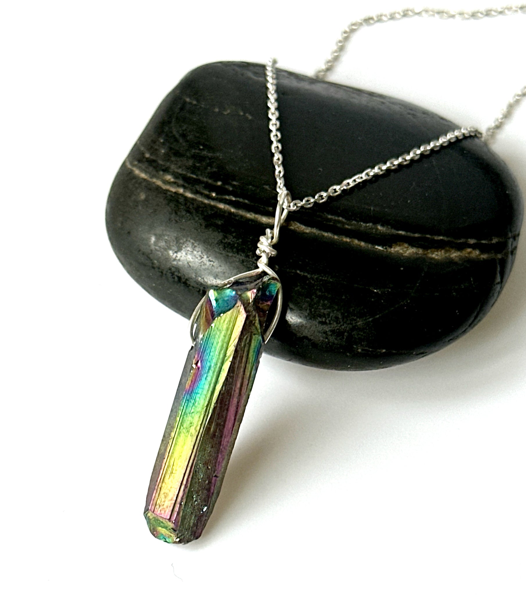 Titanium Quartz Sterling Silver Pendant Necklace