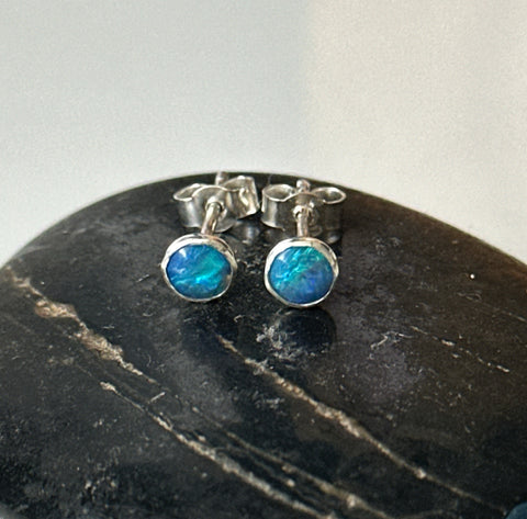 Lightning Ridge Opal Silver Stud Earrings