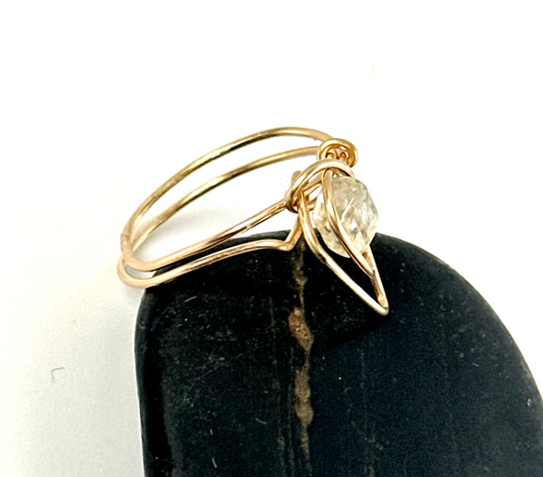 Raw Quartz 14 carat Yellow Gold Filled Wire Ring