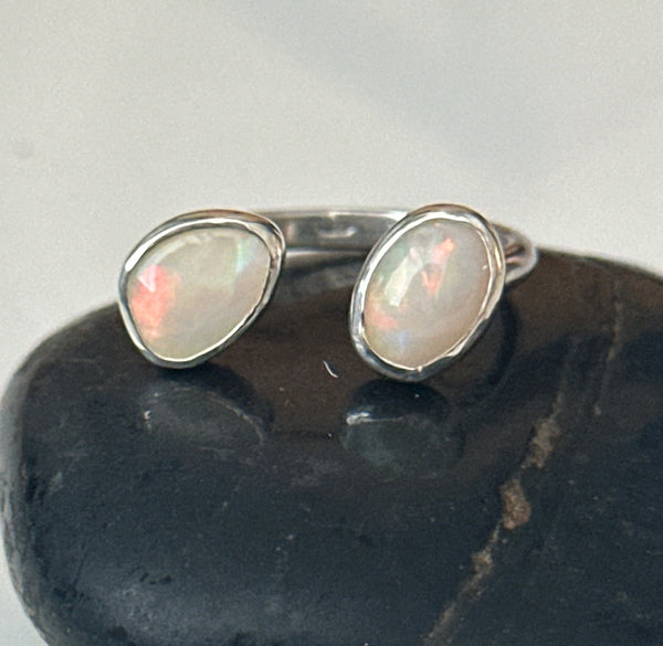 Double Coober Pedy Opal Floating Sterling Silver Ring