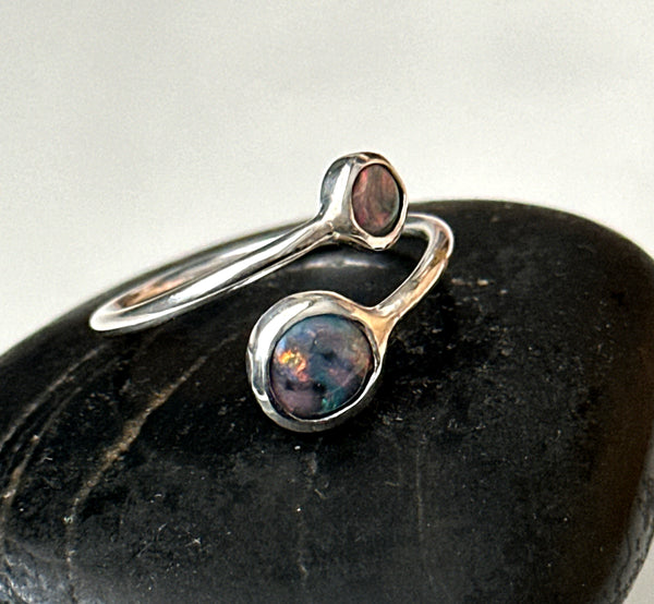 Lightning Ridge Double Opal Sterling Silver Adjustable Ring