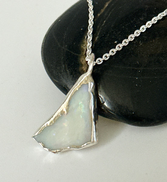 Coober Pedy Opal Silver Pendant Necklace