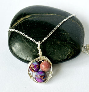 Agate Bead Nest Sterling Silver Pendant Necklace