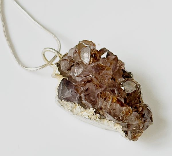 Raw Amethyst Silver Formed Pendant Necklace