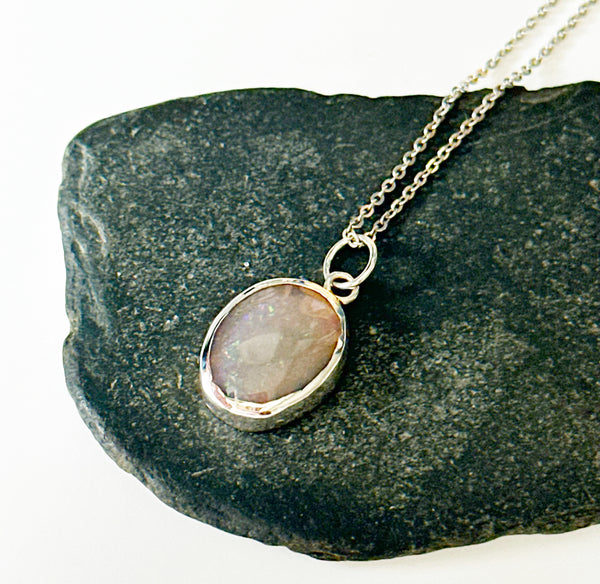 Solid Mintabie Jelly Opal Sterling Silver Pendant Necklace