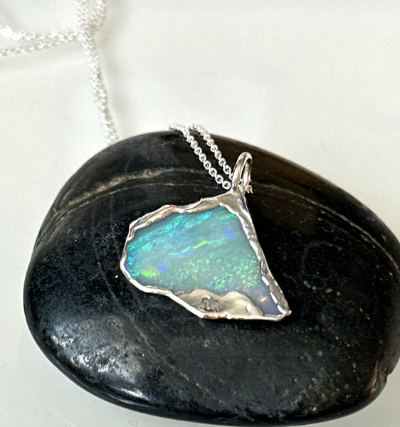 Solid Mintabie Opal Silver Pendant Necklace