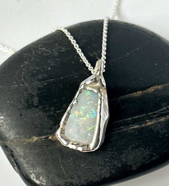 Coober Pedy Electroformed Opal Silver Pendant Necklace