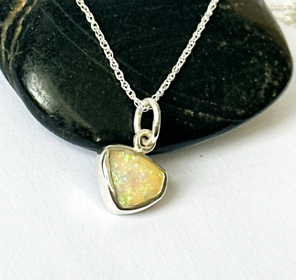 Solid Coober Pedy Opal Sterling Silver Pendant Necklace