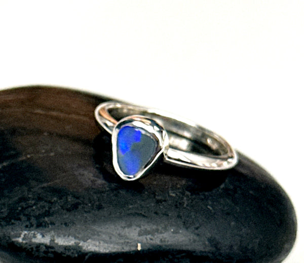 Lightning Ridge Black Opal Sterling Silver Ring