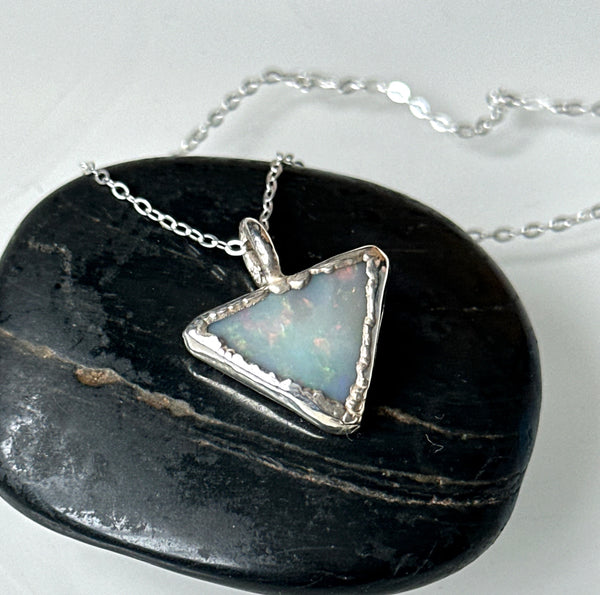 Coober Pedy Opal Silver Pendant Necklace