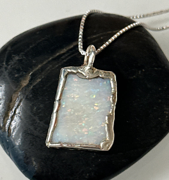 Coober Pedy Opal Silver Pendant Necklace