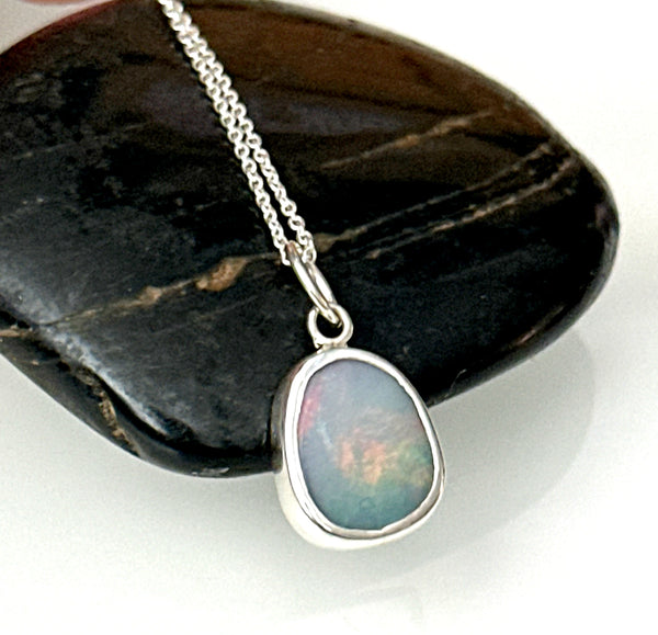 Mintabie Opal Sterling Silver Pendant Necklace