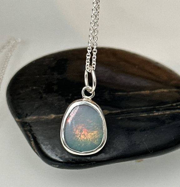 Mintabie Opal Sterling Silver Pendant Necklace