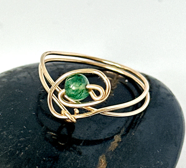 Green Moss Agate 14 Carat Gold Filled Wire Ring
