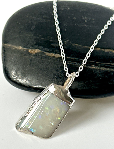 Coober Pedy electroformed Opal Silver Pendant Necklace