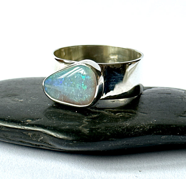 Lightning Ridge Solid Opal Sterling Silver Ring