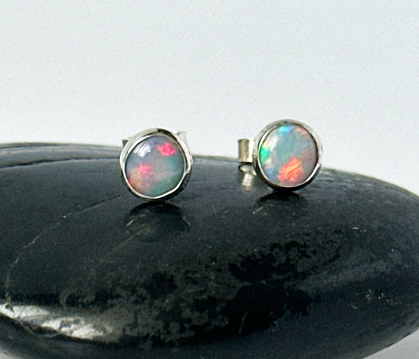 Coober Pedy Opal Silver Stud Earrings