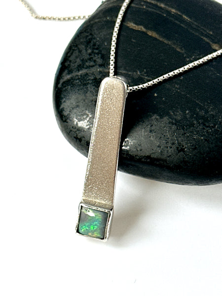 Lightning Ridge Opal Brushed Sterling Silver Pendant Necklace