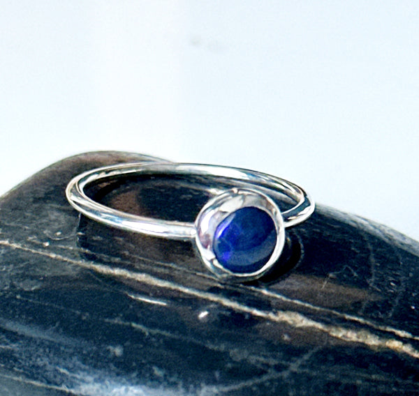 Solid Black Opal Sterling Silver Ring