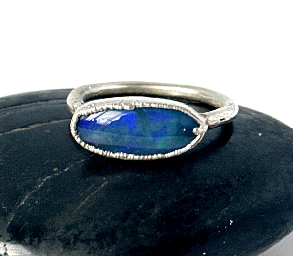 Black Crystal Opal Silver Ring