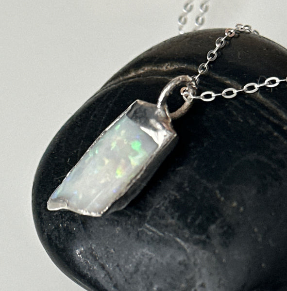 Coober Pedy Opal Silver Pendant Necklace