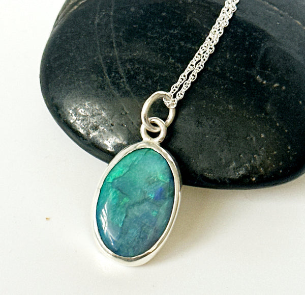 Australian Mintabie Opal Sterling Silver Pendant Necklace