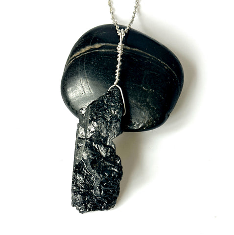 Black Tourmaline Sterling Silver Pendant Necklace