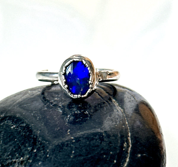 Solid Black Opal Silver Ring