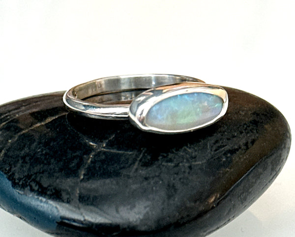 Mintabie Crystal Opal Sterling Silver Ring