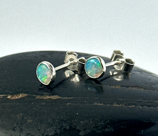 Lightning Ridge Opal Silver Stud Earrings