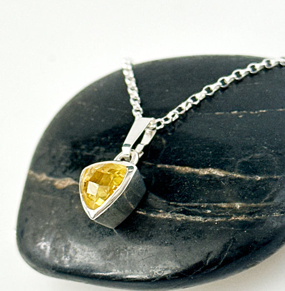 Faceted Citrine Sterling Silver Pendant Necklace