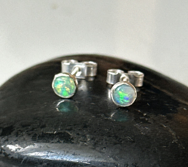 Lightning Ridge Opal Sterling Silver Stud Earrings