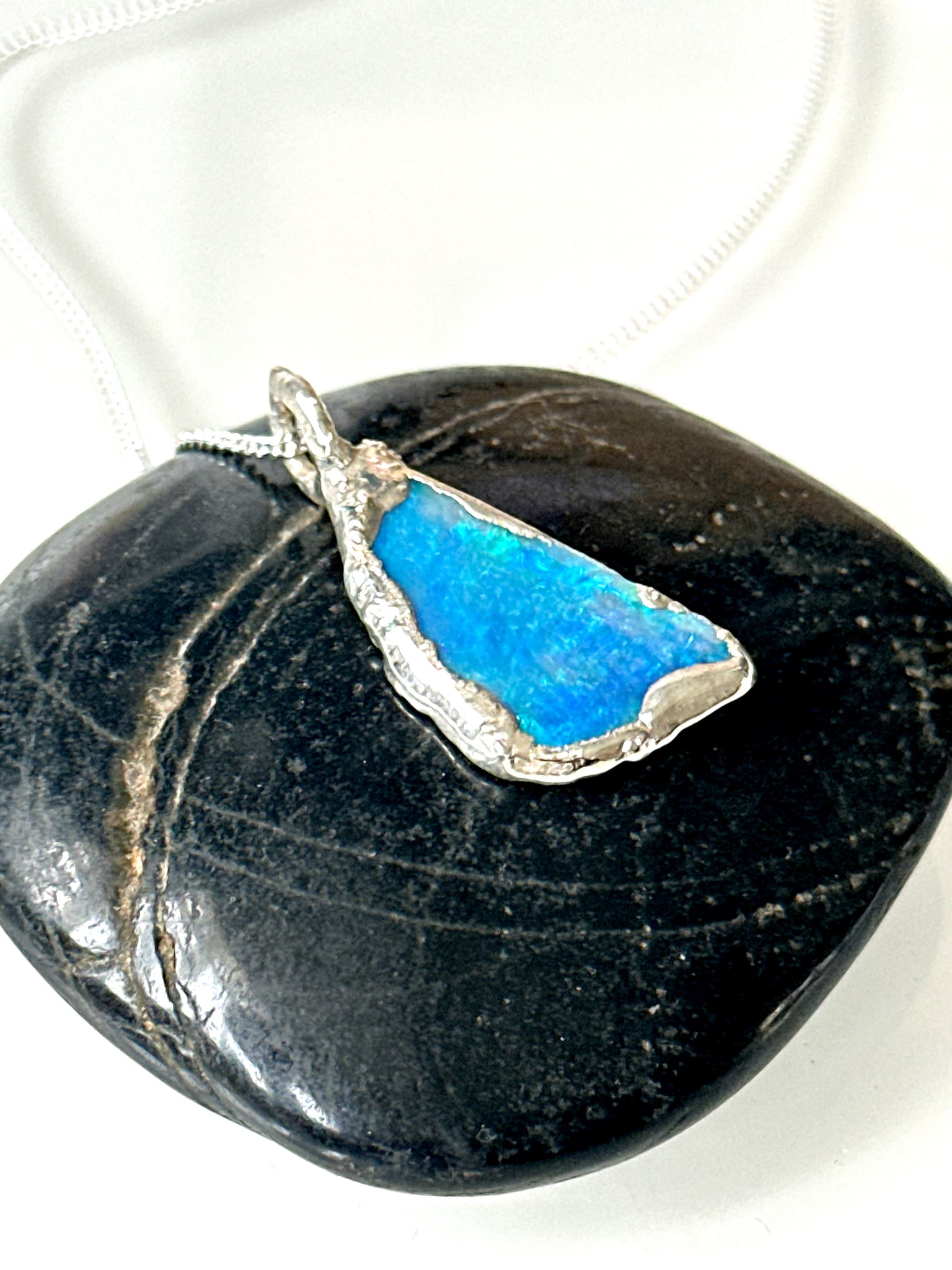 Lightning Ridge Opal Silver Formed Pendant Necklace