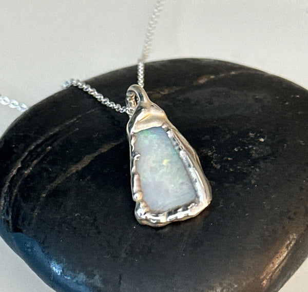 Coober Pedy Opal Silver Pendant Necklace