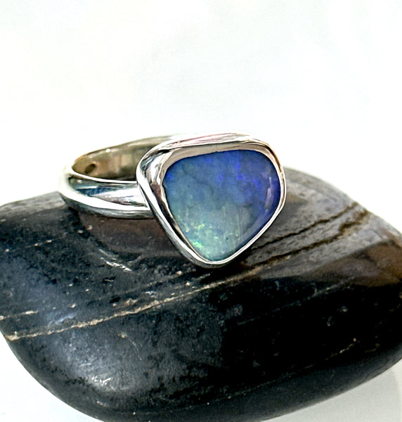 Solid Mintabie Opal Sterling Silver Ring