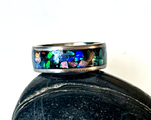 Opal Inlay Titanium Unisex Ring