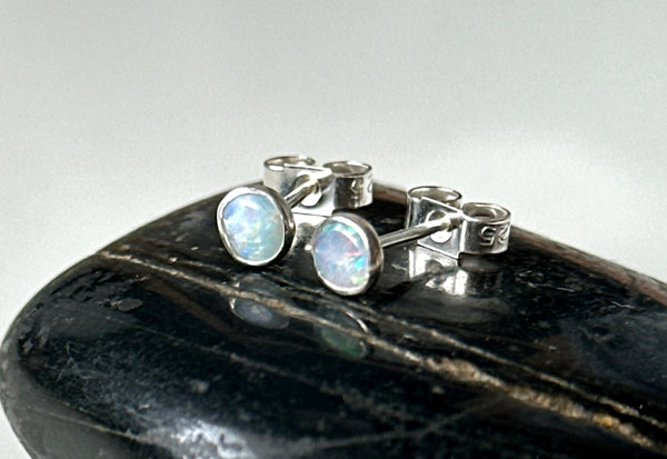 Solid Mintabie Opal Sterling Silver Stud Earrings