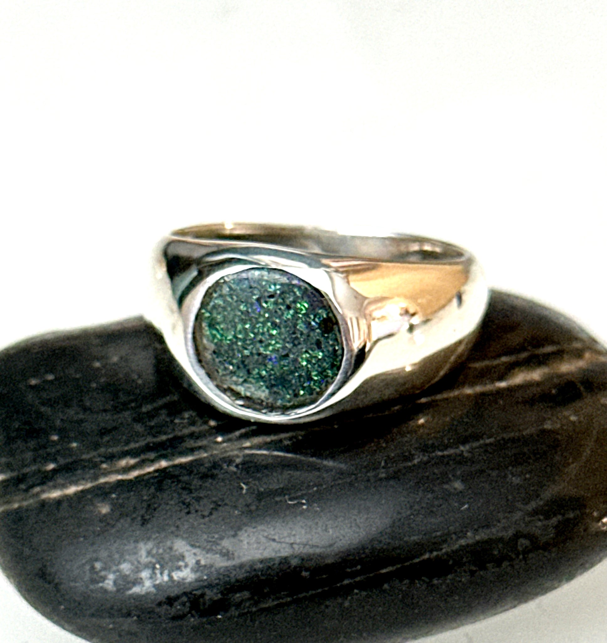 Andamooka Matrix Opal Sterling Silver Signet Ring