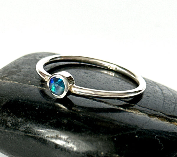 Black Opal Sterling Silver Ring