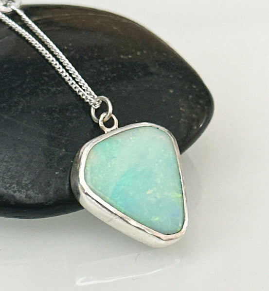 Solid Coober Pedy Opal Sterling Silver Pendant Necklace