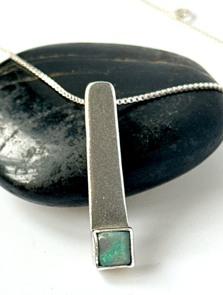 Lightning Ridge Opal Brushed Sterling Silver Pendant Necklace