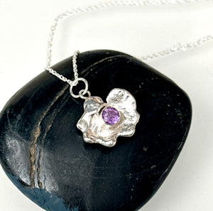Amethyst Flower Silver Pendant Necklace