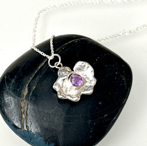Amethyst Flower Silver Pendant Necklace