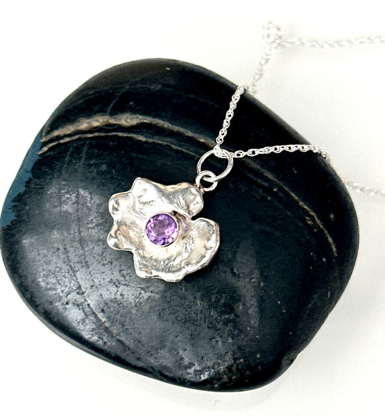 Amethyst Flower Silver Pendant Necklace