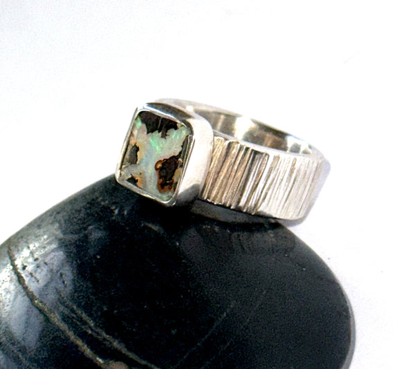 Boulder Opal Sterling Silver Band Ring