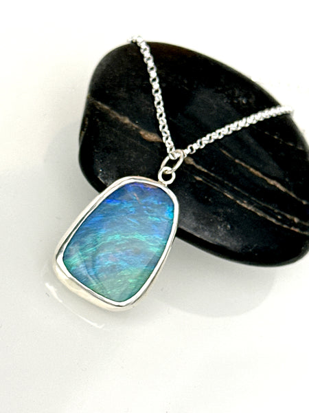 Solid Mintabie Opal Silver Pendant Necklace