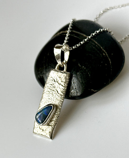 Solid Black Opal Sterling Silver Pendant Necklace